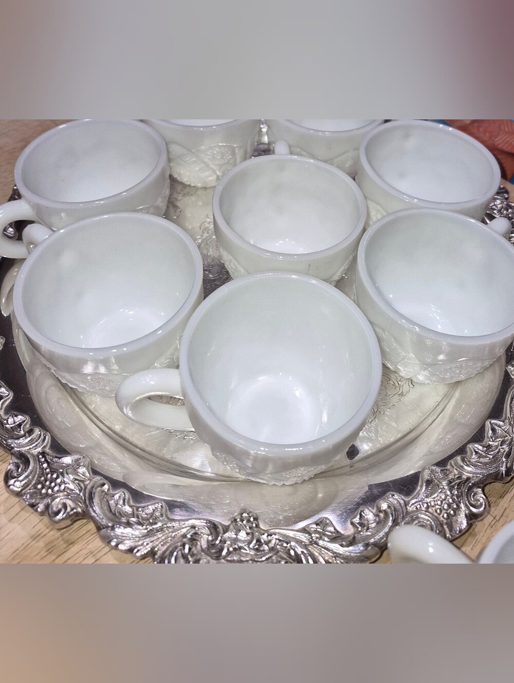 14 Vintage white milk glass punch Cups, " Concord" Pattern, Mckee Glass Co
